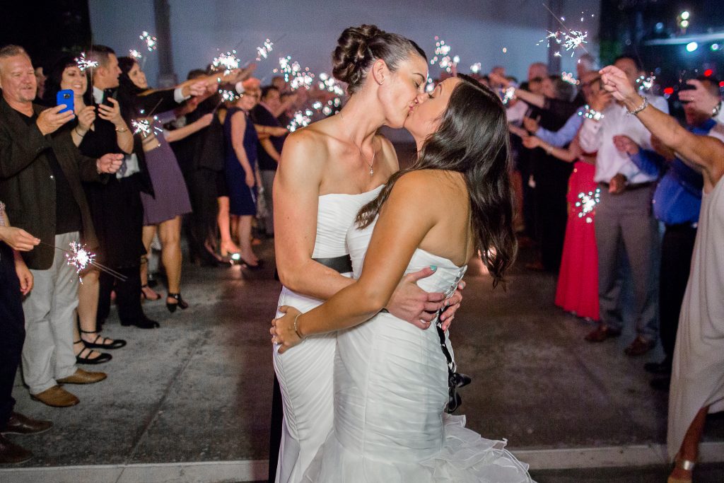 Feast on This Wedding | Brides Kissing, Wedding Sparkler Send Off